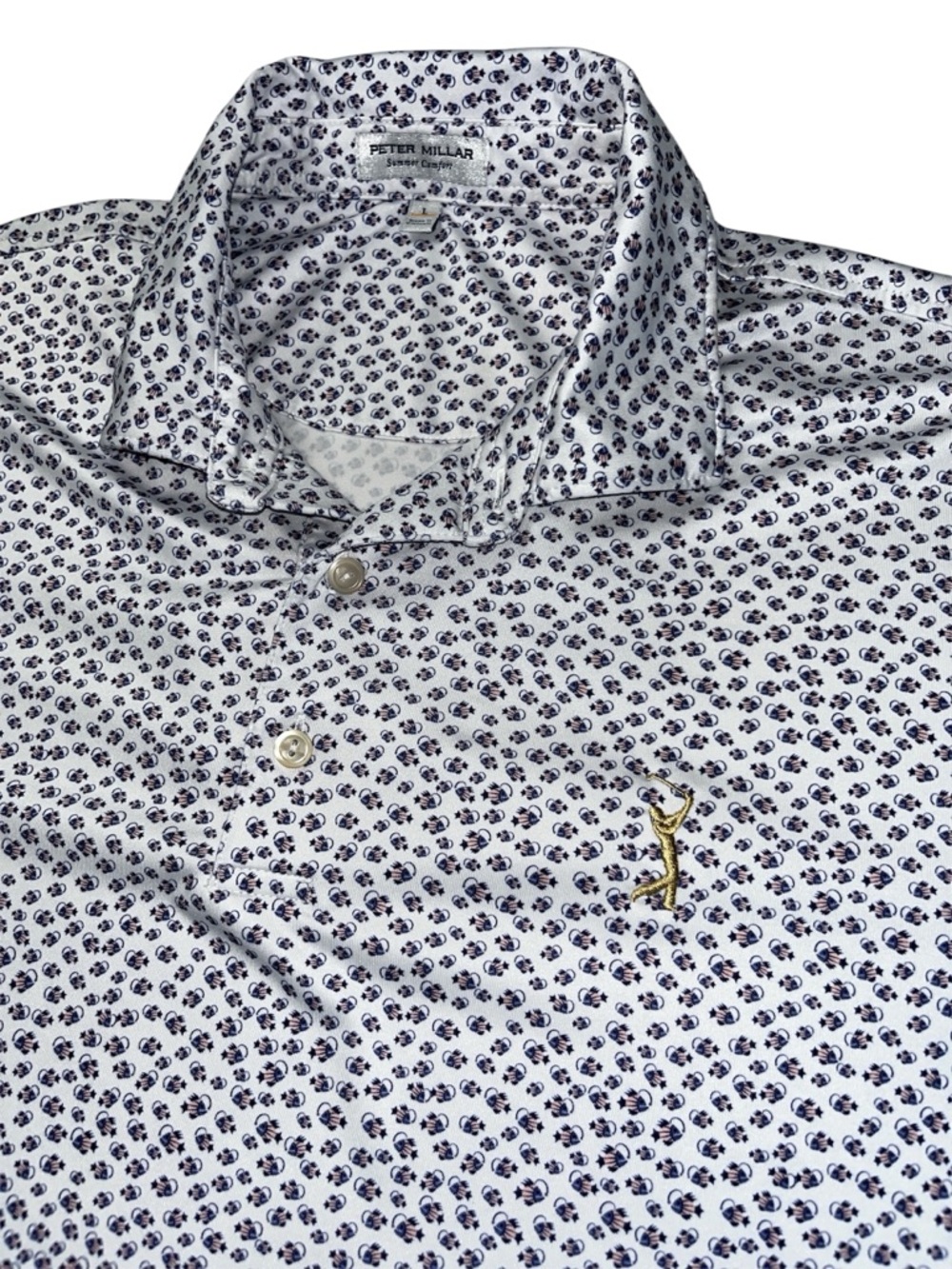 Peter Millar Summer Comfort Men’s Golf Polo Shirt Large White Fish Pattern